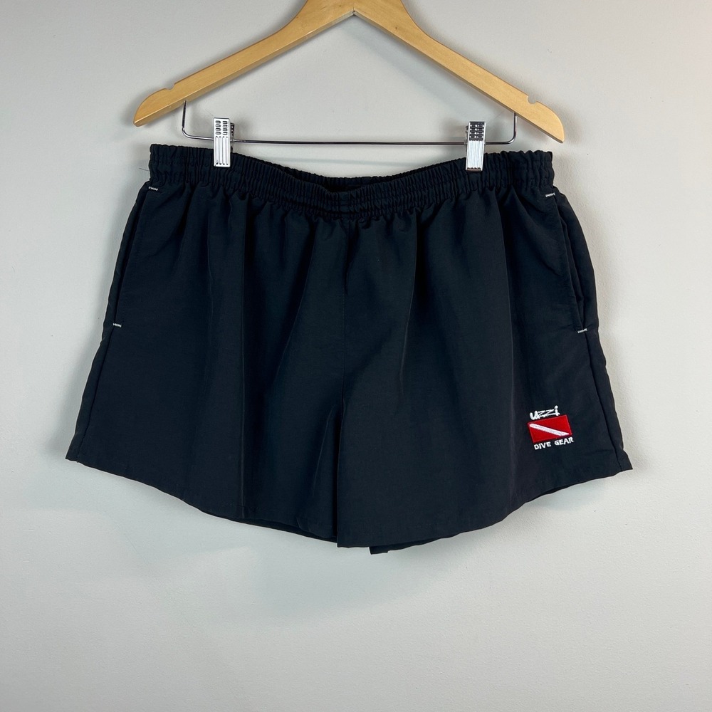 Uzzi Swim Trunks Mens XL Black Dive Gear Embroidered Nylon Shorts Beach Scuba